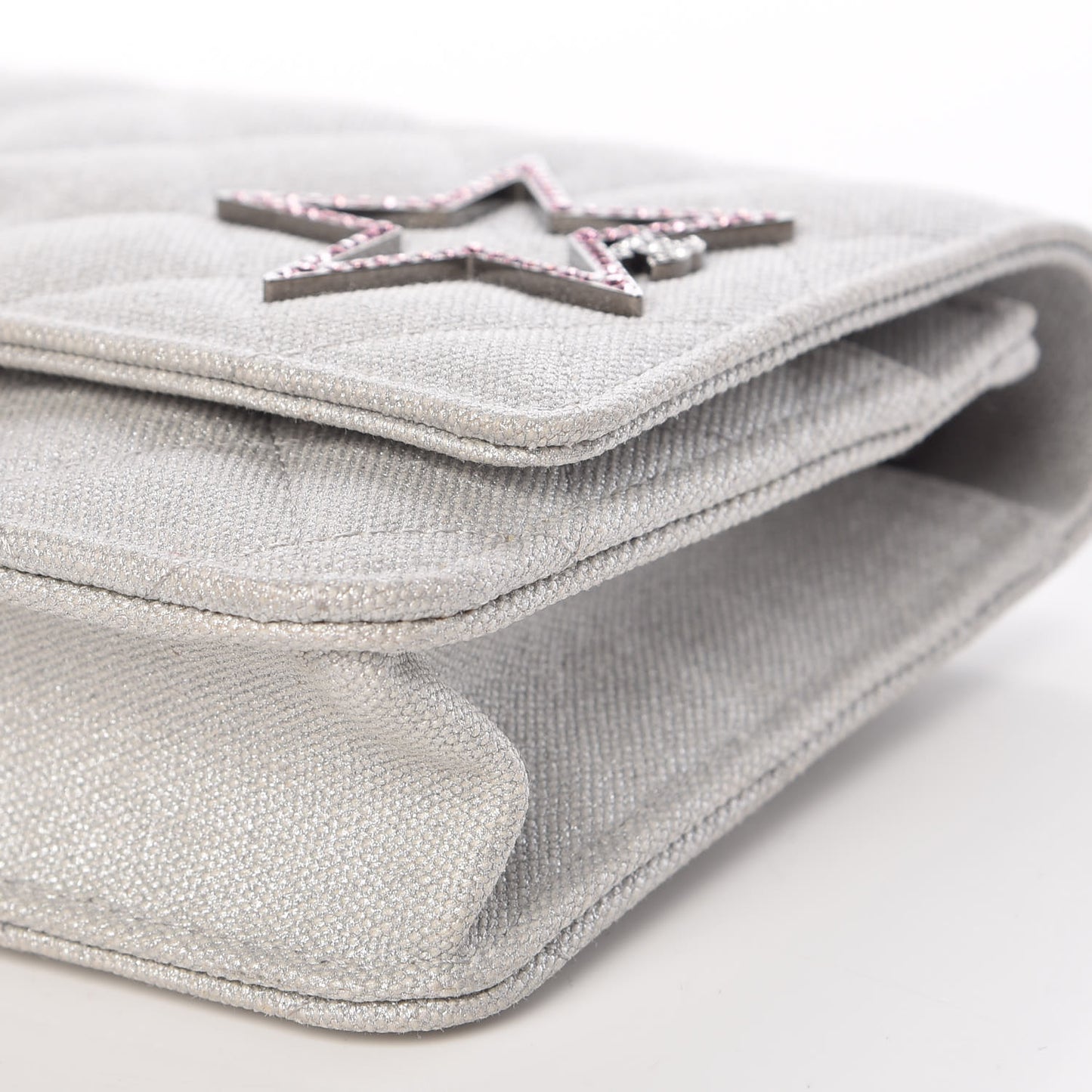 Metallic Canvas Quilted Space Charms Wallet On Chain WOC Silver