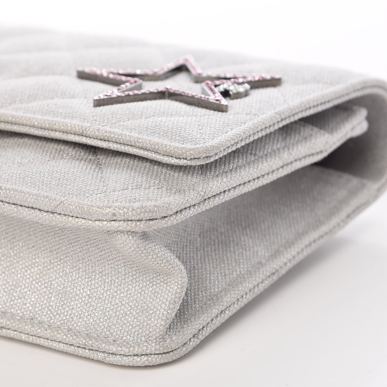 Chanel Metallic Canvas Quilted Space Charms Wallet On Chain WOC Silver 10 of 11
