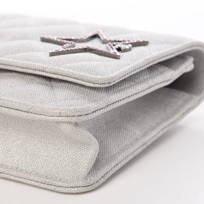 Chanel Metallic Canvas Quilted Space Charms Wallet On Chain WOC Silver 10 of 11