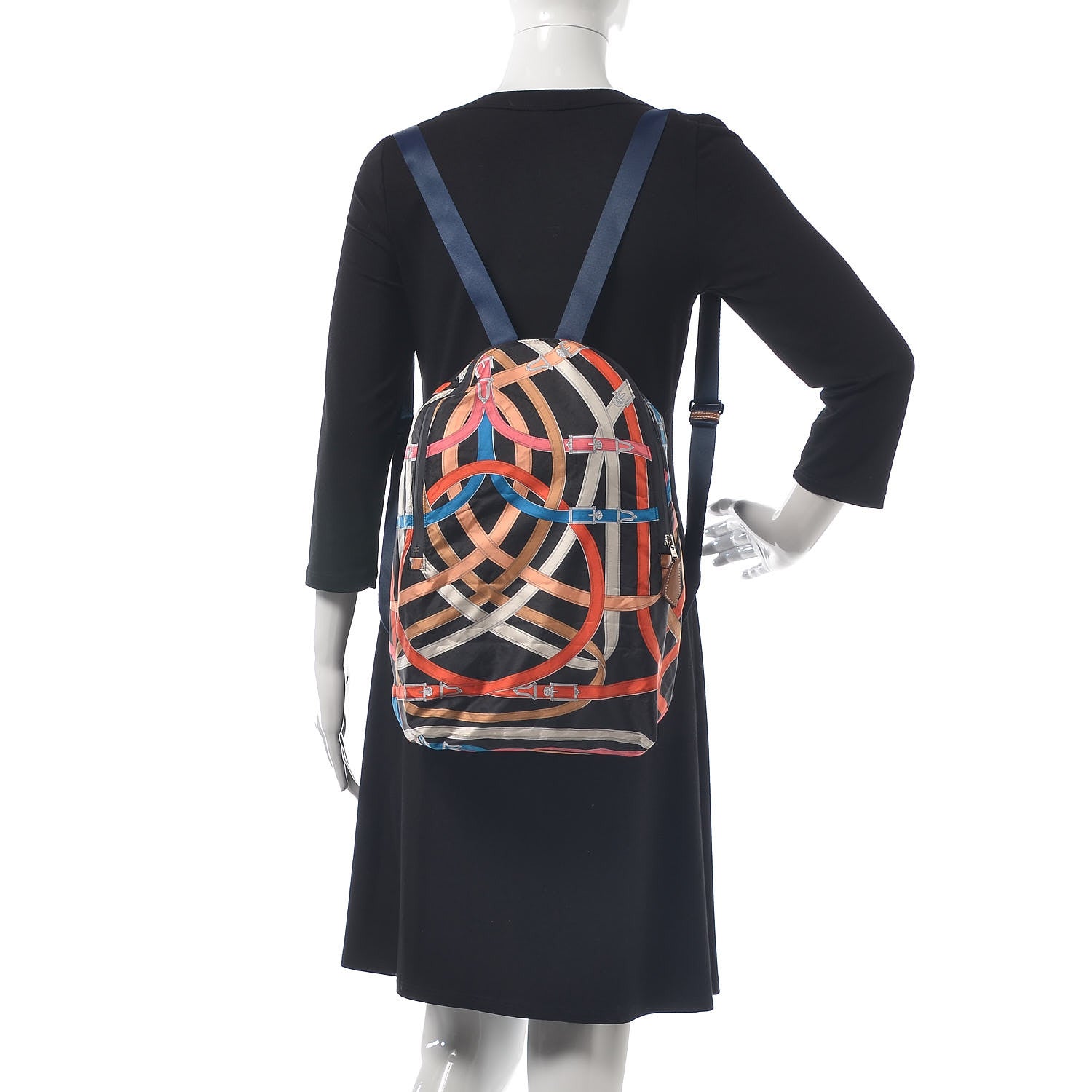 Hermes Silk Barenia Cavalcadour Airsilk Backpack Black Bleu Marine Fauve 2 of 11