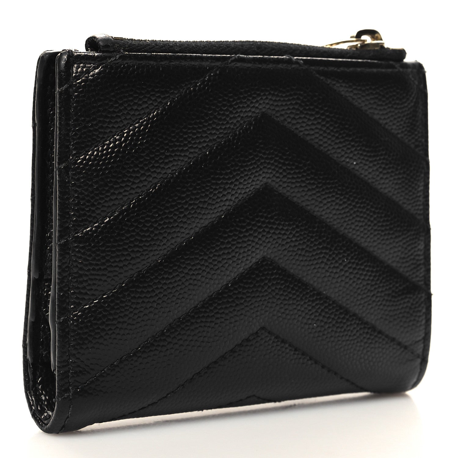 Saint Laurent Grain De Poudre Matelasse Chevron Monogram Zipped Card Case Black 3 of 9