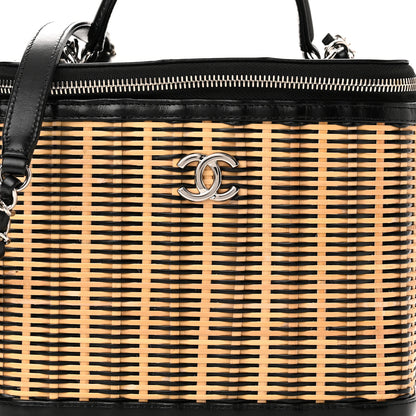 Chanel Glazed Calfskin Raffia Vanity Case Bag Black Beige 8 of 12