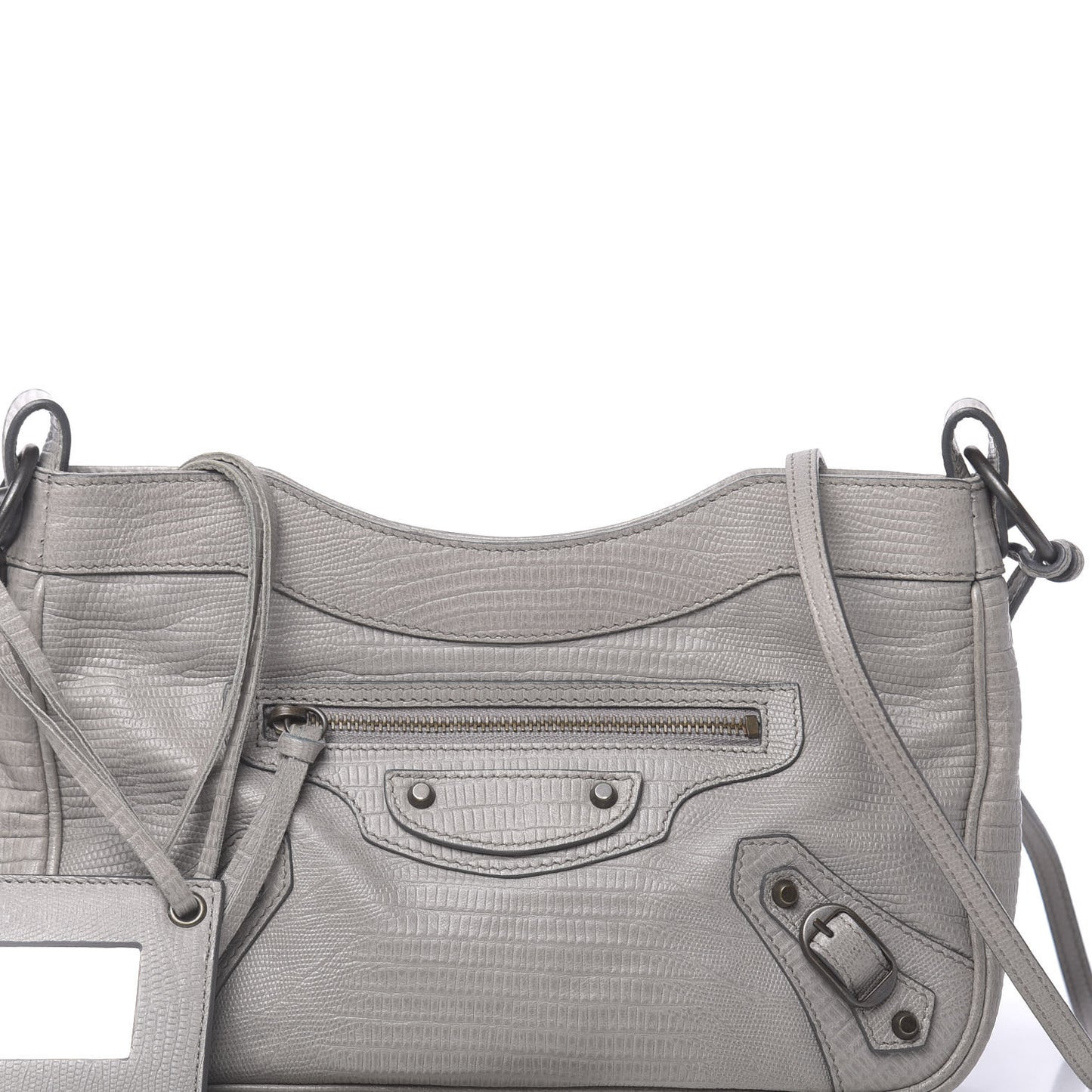 Agneau Lizard Embossed Classic Hardware Hip Gris Clair
