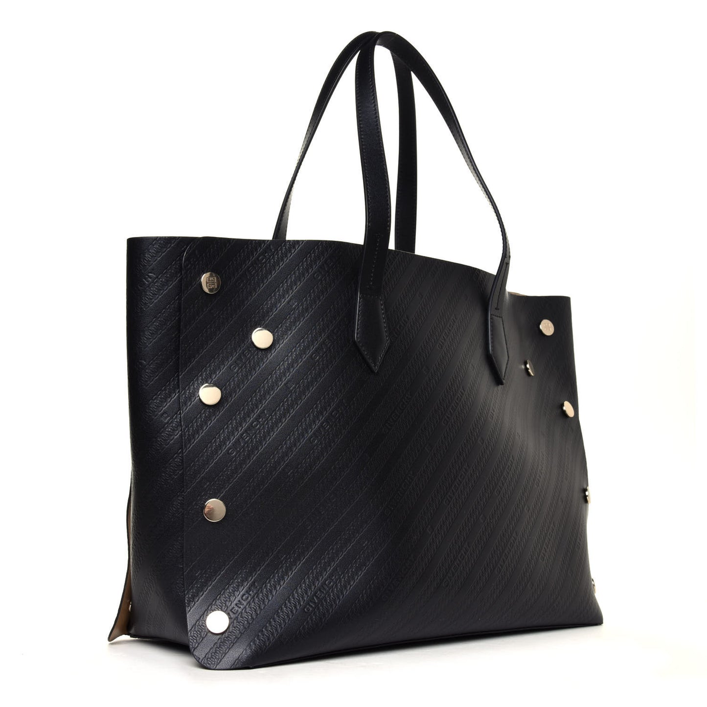 Calfskin Chain Embossed Medium Bond Shopper Tote Black