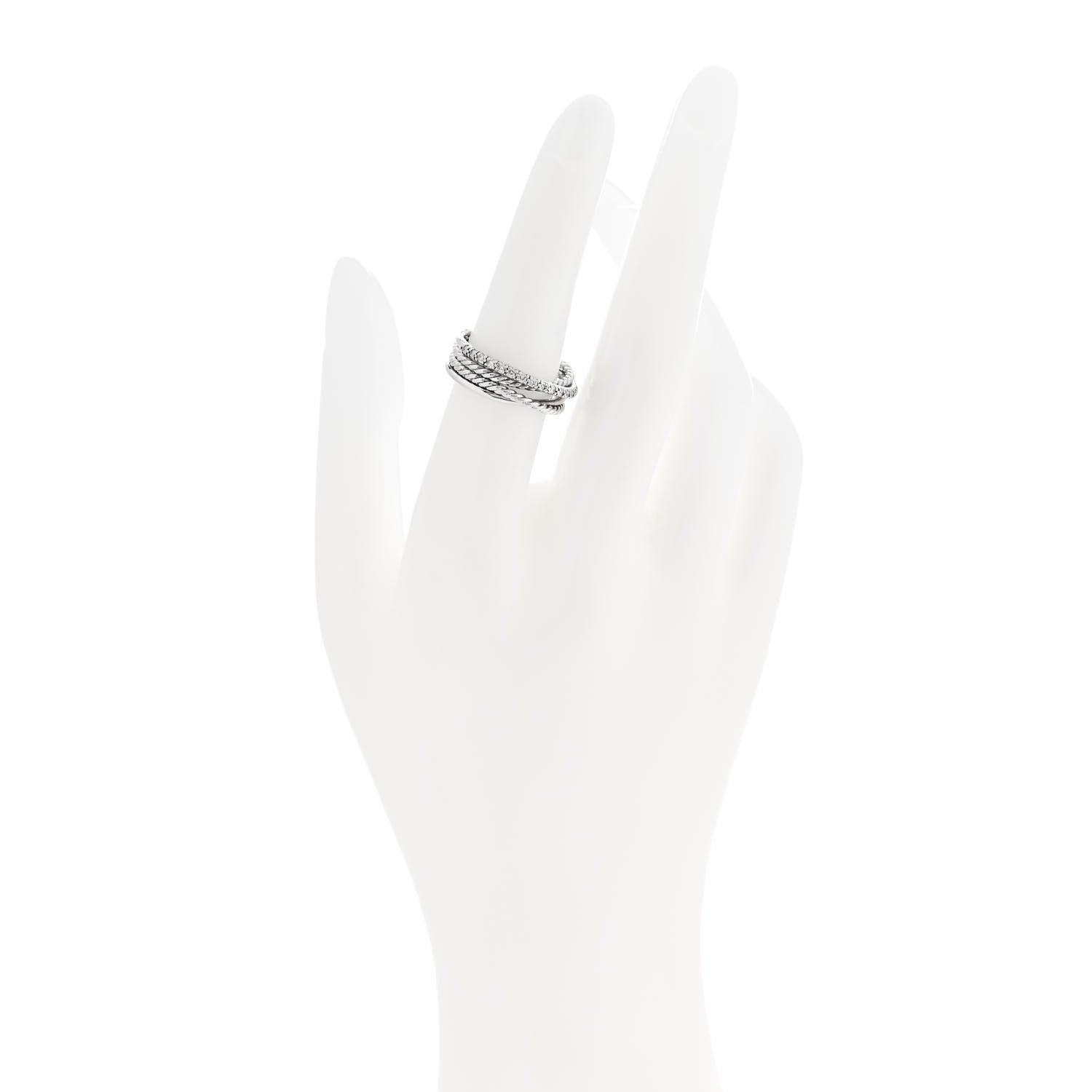 David Yurman Sterling Silver Diamond 6.8mm Crossover Cable Ring 53 6.5 2 of 5