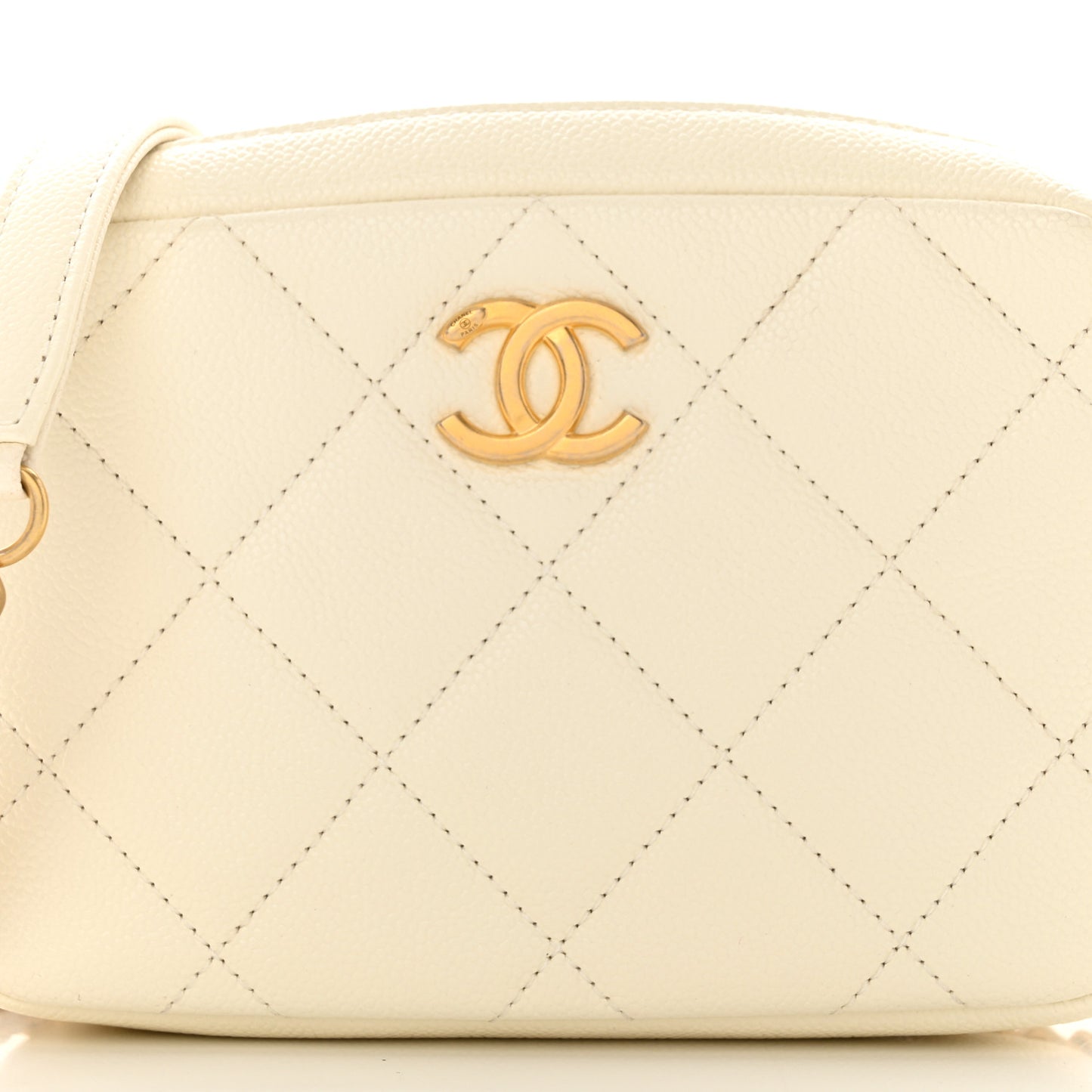 Shiny Caviar Quilted Chain Melody Camera Bag White