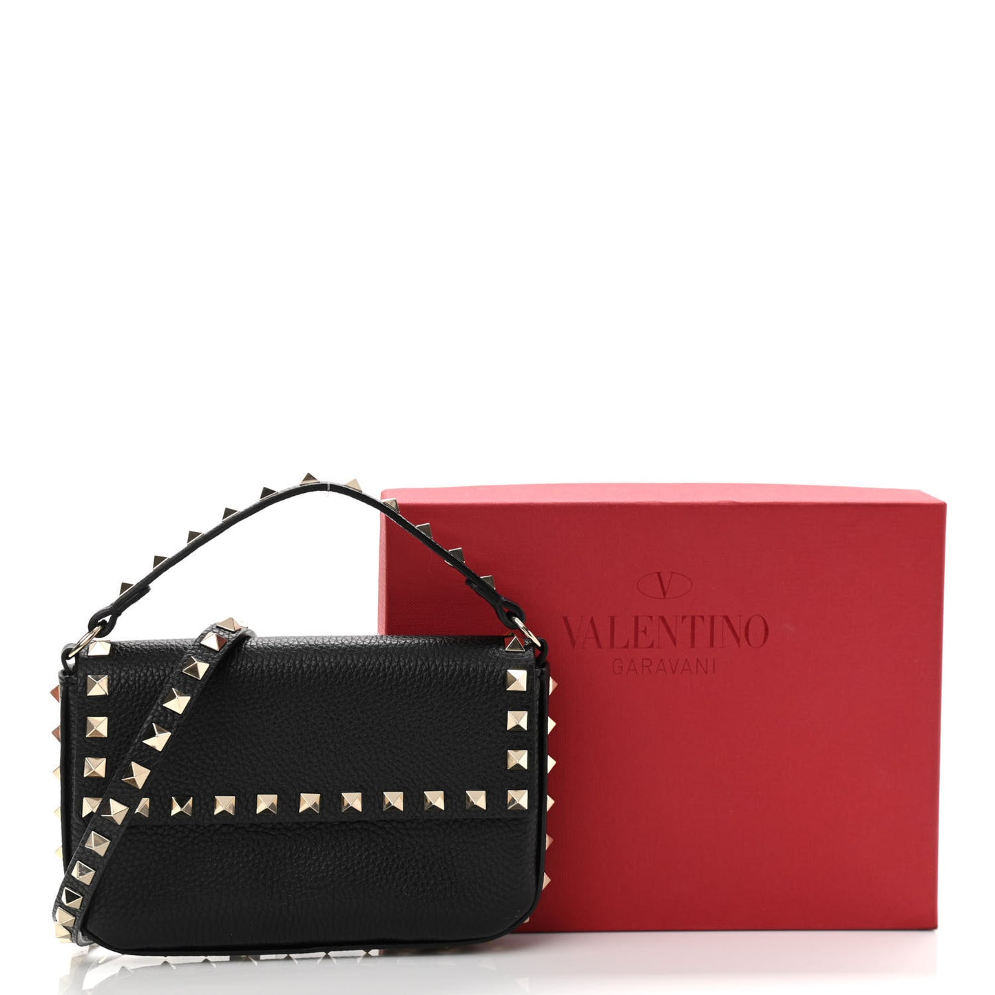 Grainy Calfskin Rockstud Crossbody Pouch Black