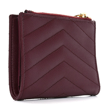 Saint Laurent Grain De Poudre Matelasse Chevron Monogram Zipped Card Case Rouge Legion 3 of 7