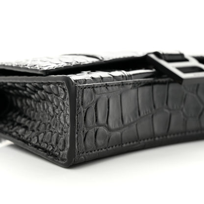Balenciaga Shiny Calfskin Monochrome Crocodile Embossed Hourglass Chain Bag Black 8 of 9