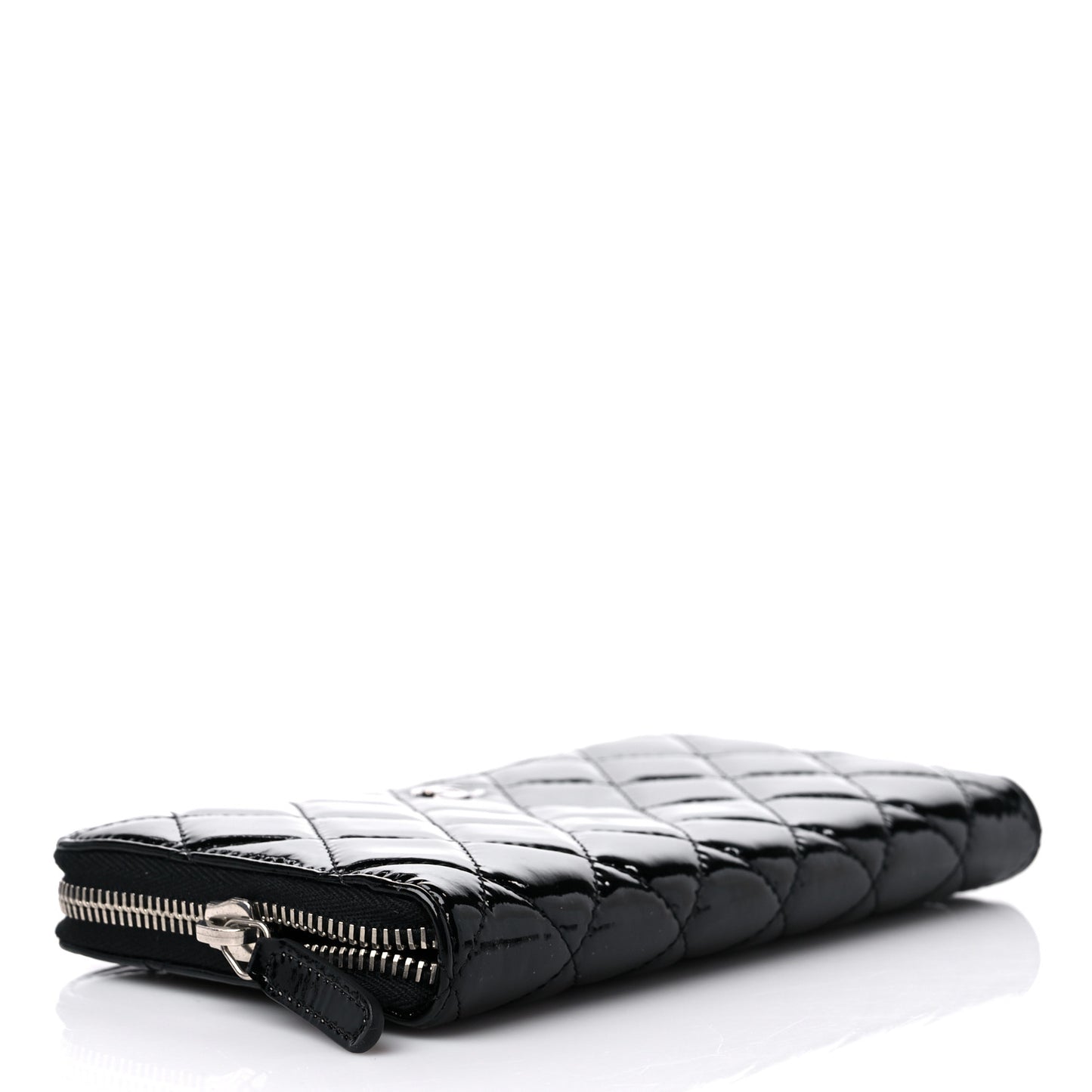 Patent Quilted Large Gusset Zip Around Wallet Black