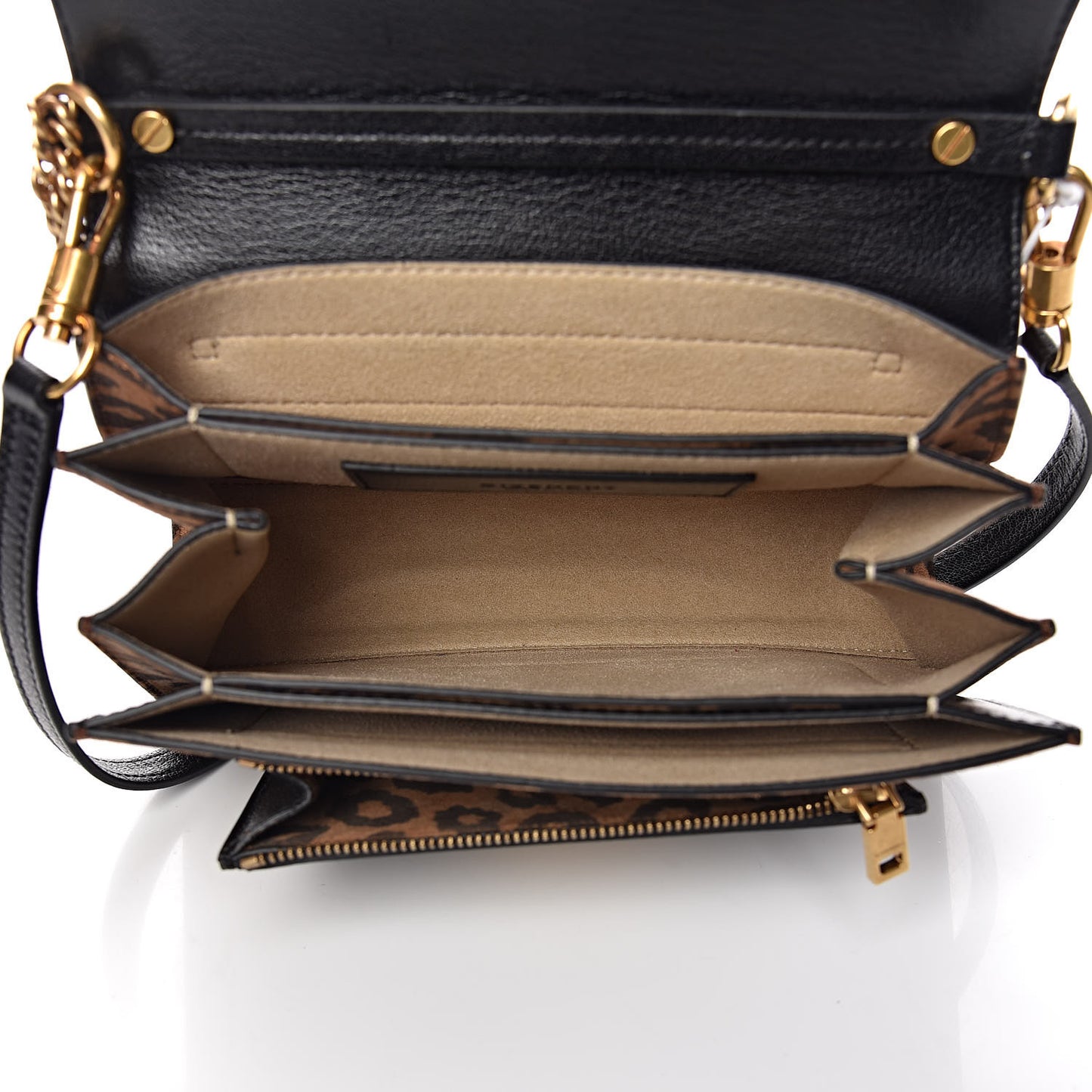 Calfskin Suede Leopard Print Small GV3 Shoulder Bag Black Chestnut