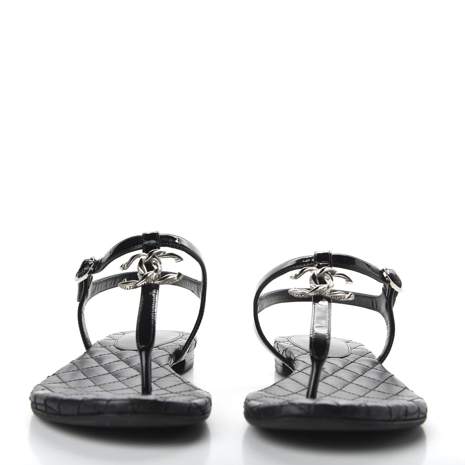 Chanel Patent Calfskin CC Chain Thong Sandals 35.5 Black 2 of 9