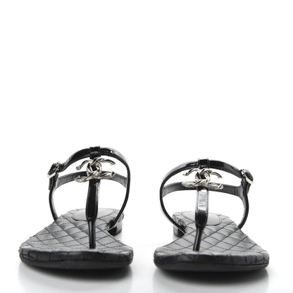Chanel Patent Calfskin CC Chain Thong Sandals 35.5 Black 2 of 9