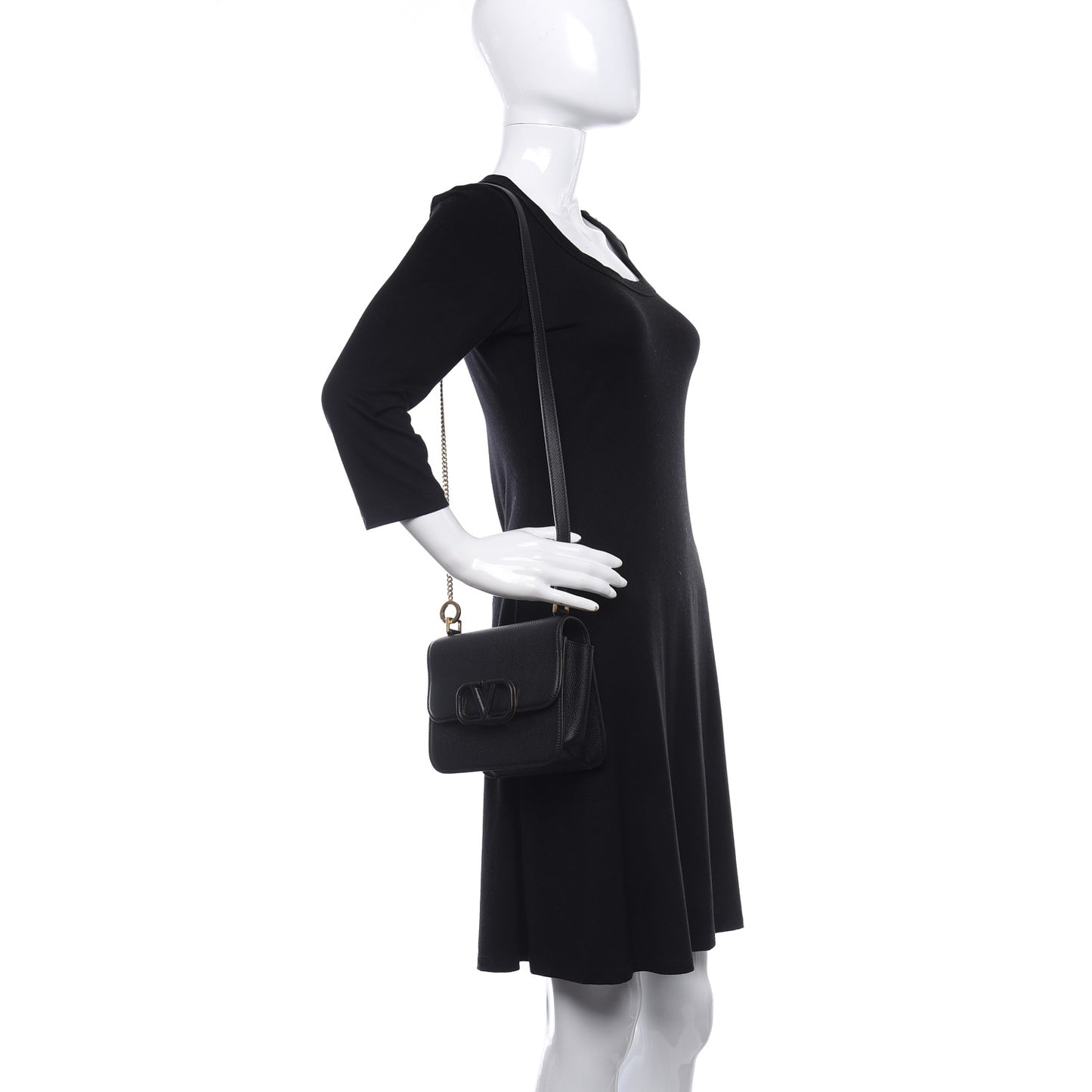Grainy Calfskin Small VSling Shoulder Bag Black