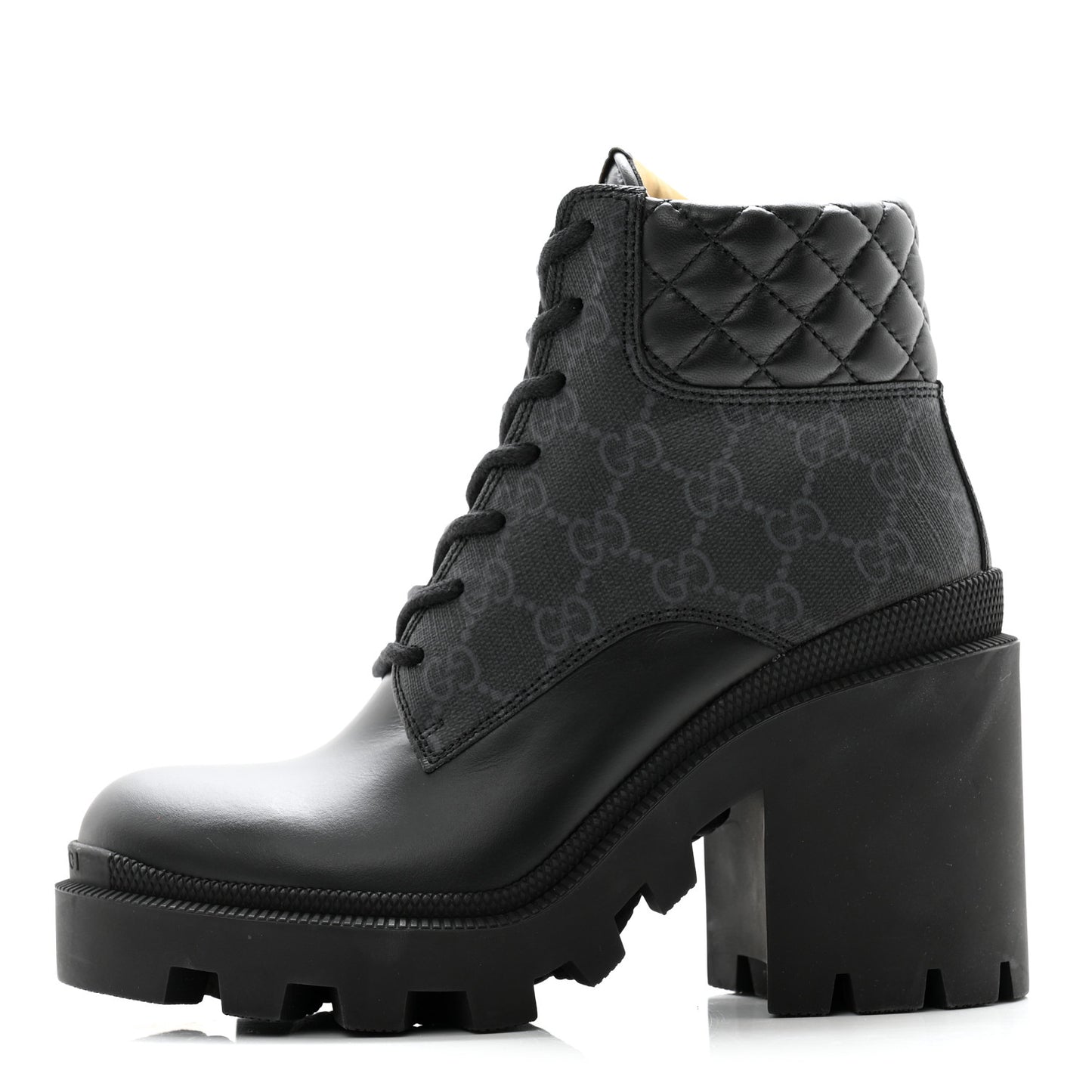 Apollo Calfskin GG Supreme Nappa Samoa Quilted Lace Up Ankle Boots 35 Black