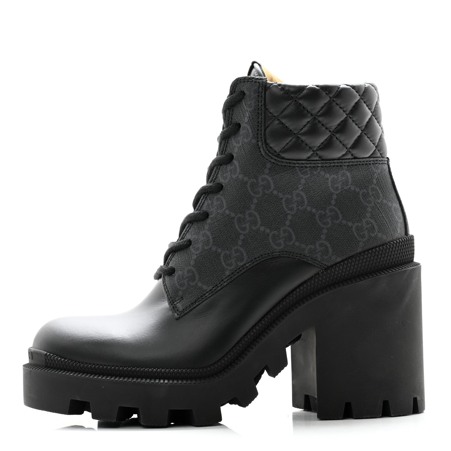 Gucci Apollo Calfskin GG Supreme Nappa Samoa Quilted Lace Up Ankle Boots 35 Black 1 of 11