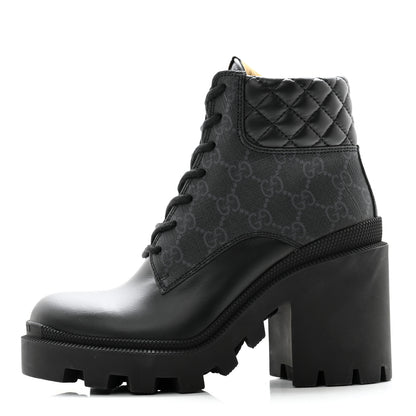 Gucci Apollo Calfskin GG Supreme Nappa Samoa Quilted Lace Up Ankle Boots 35 Black 1 of 11