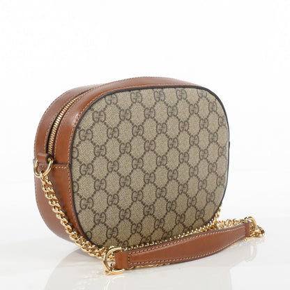 Gucci GG Supreme Monogram Cuoio Toscano Mini Chain Shoulder Bag Beige Ebony Cuir 3 of 7