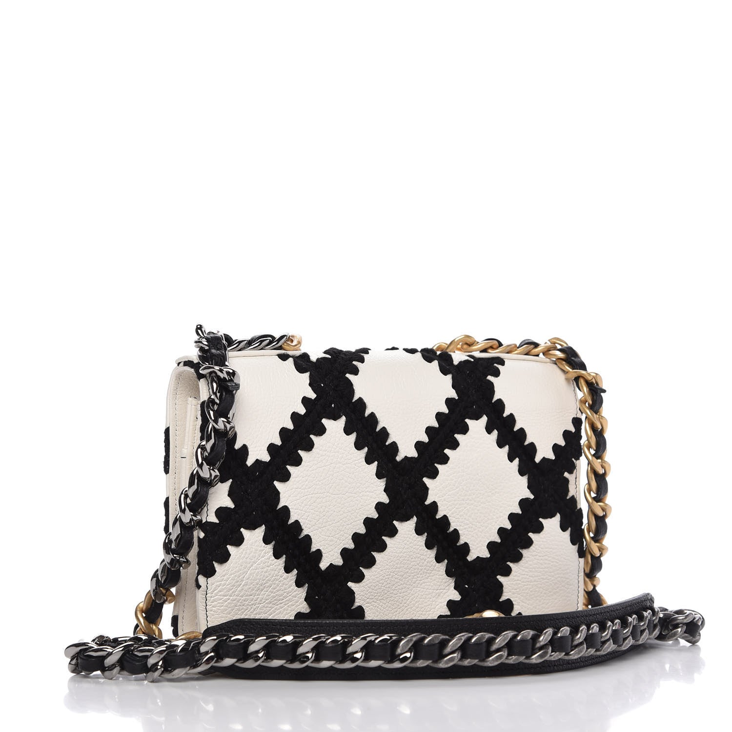 Chanel Calfskin Crochet Chanel 19 Wallet On Chain WOC White Black 3 of 12