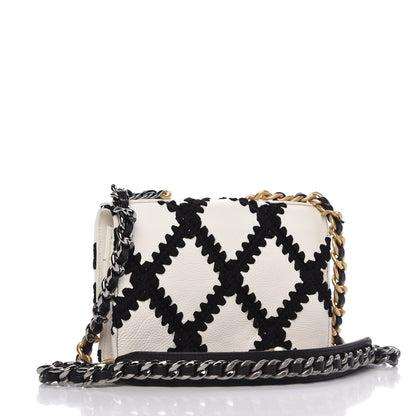 Chanel Calfskin Crochet Chanel 19 Wallet On Chain WOC White Black 3 of 12