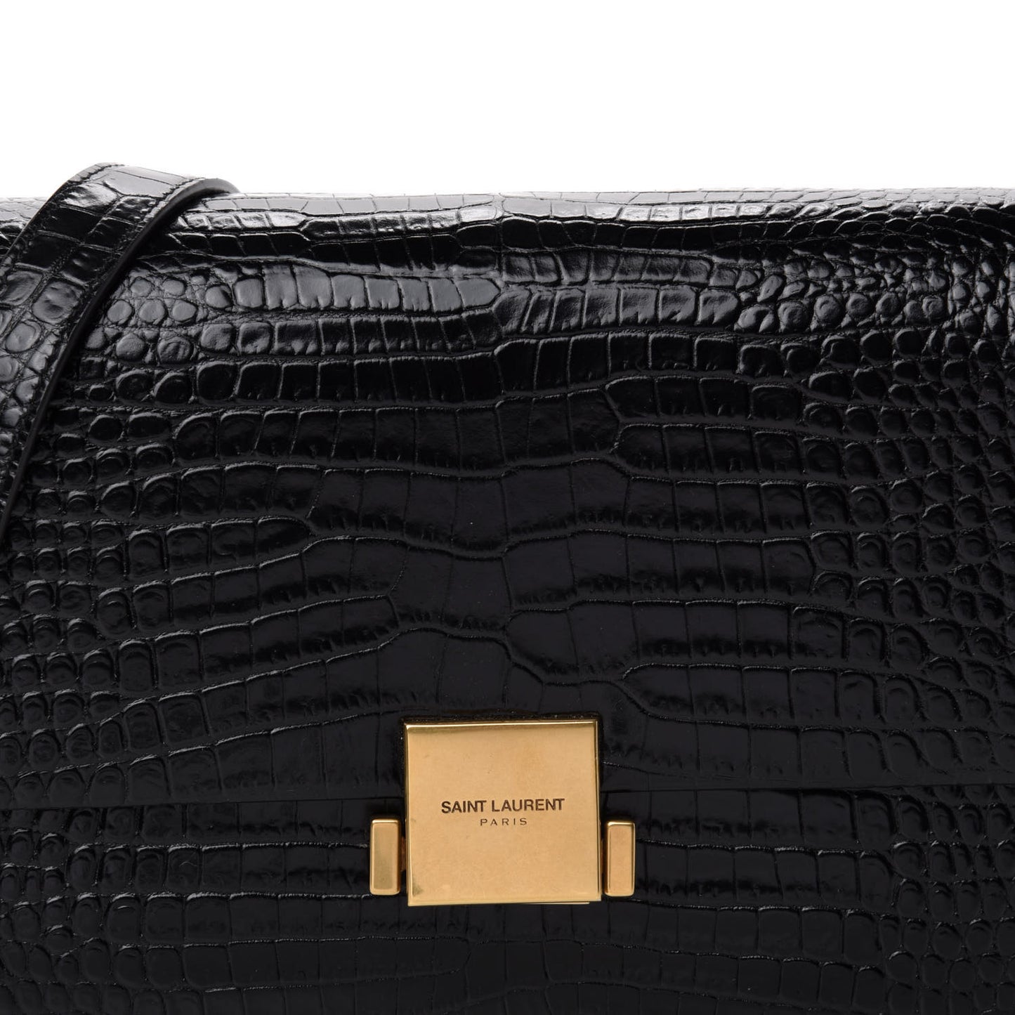Calfskin Crocodile Embossed Medium Bellechasse Satchel Black