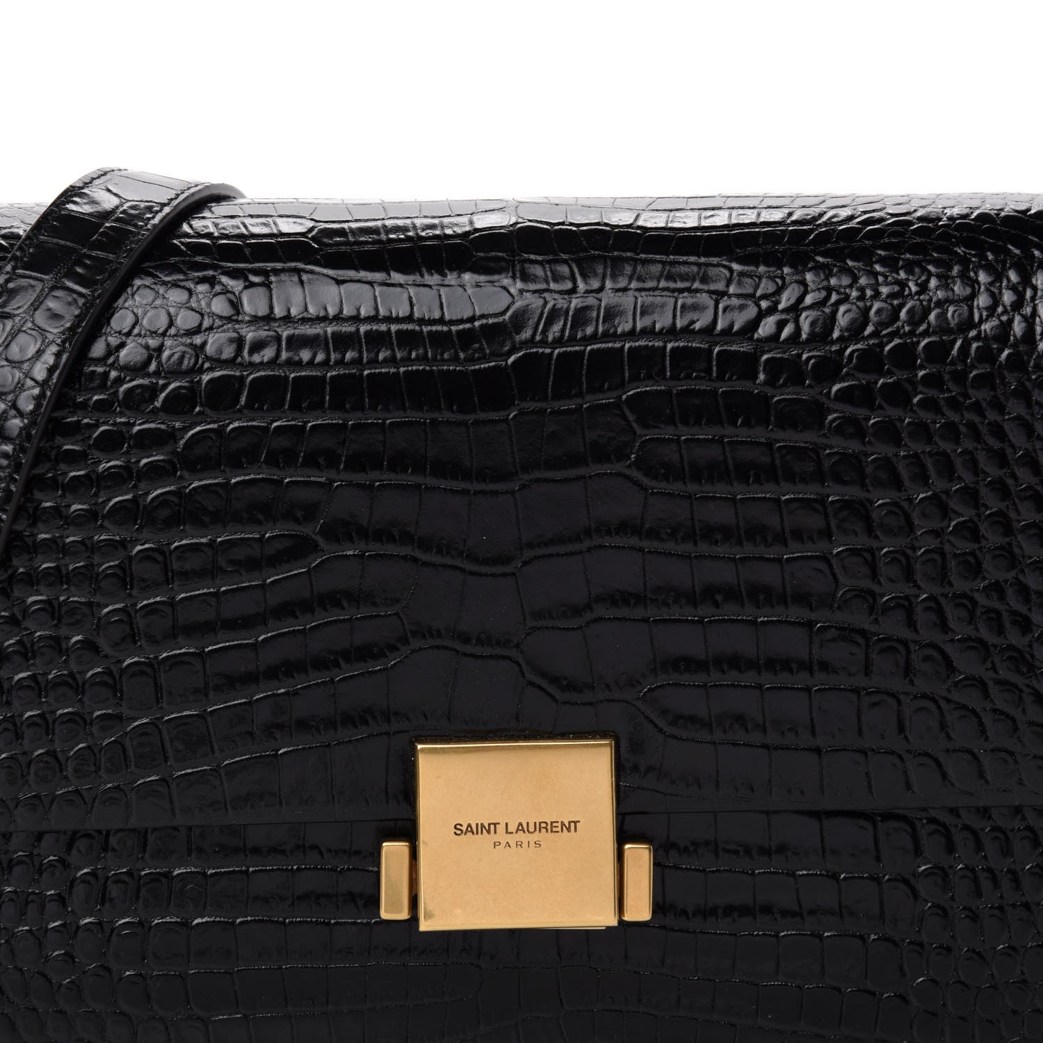 Saint Laurent Calfskin Crocodile Embossed Medium Bellechasse Satchel Black 11 of 11