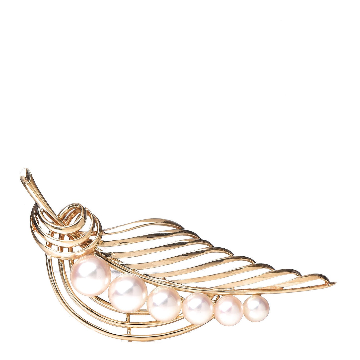 14K Yellow Gold Akoya Pearl Leaf Brooch