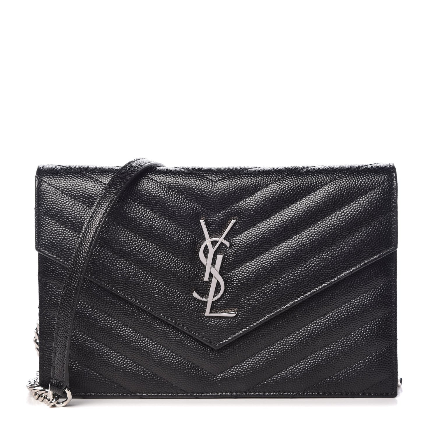 Grain De Poudre Matelasse Chevron Monogram Envelope Chain Wallet Black