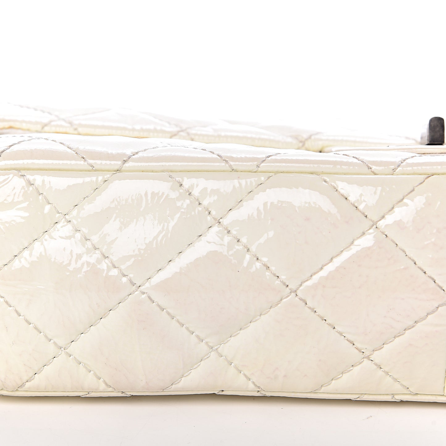 Distressed Patent Quilted 2.55 Reissue Flap 227 White