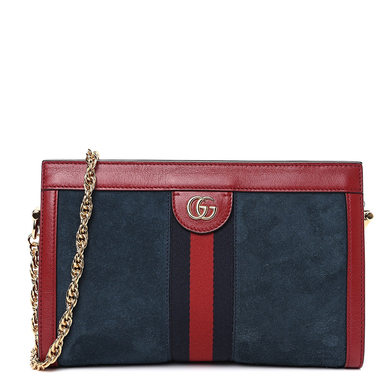 Gucci Suede Calfskin Web Small Ophidia Chain Shoulder Bag New Blue Romantic Cherry 1 of 11