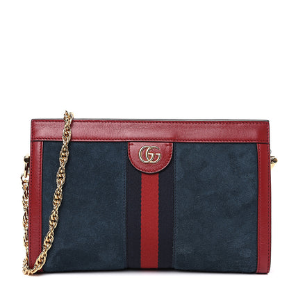 Gucci Suede Calfskin Web Small Ophidia Chain Shoulder Bag New Blue Romantic Cherry 1 of 11