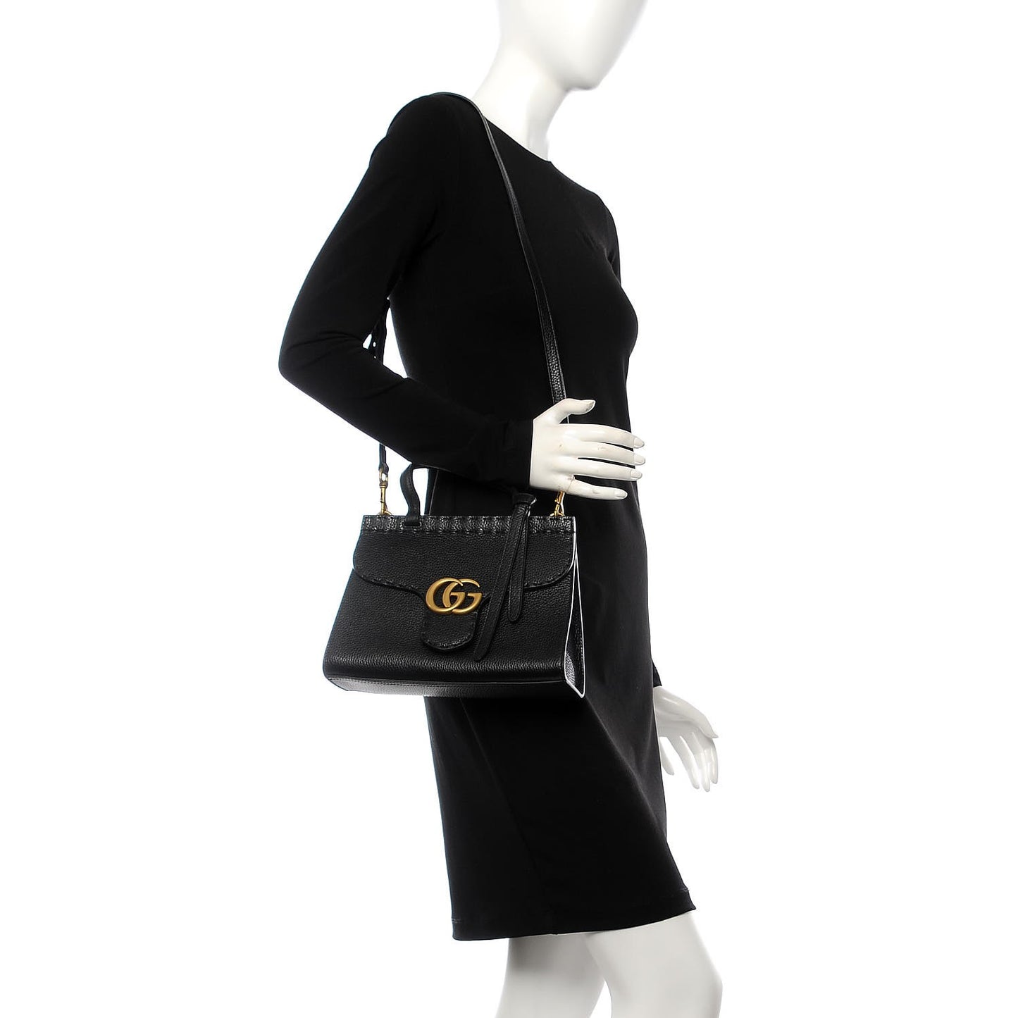 Calfskin Mini GG Marmont Top Handle Bag Black