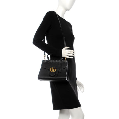 Gucci Calfskin Mini GG Marmont Top Handle Bag Black 3 of 9