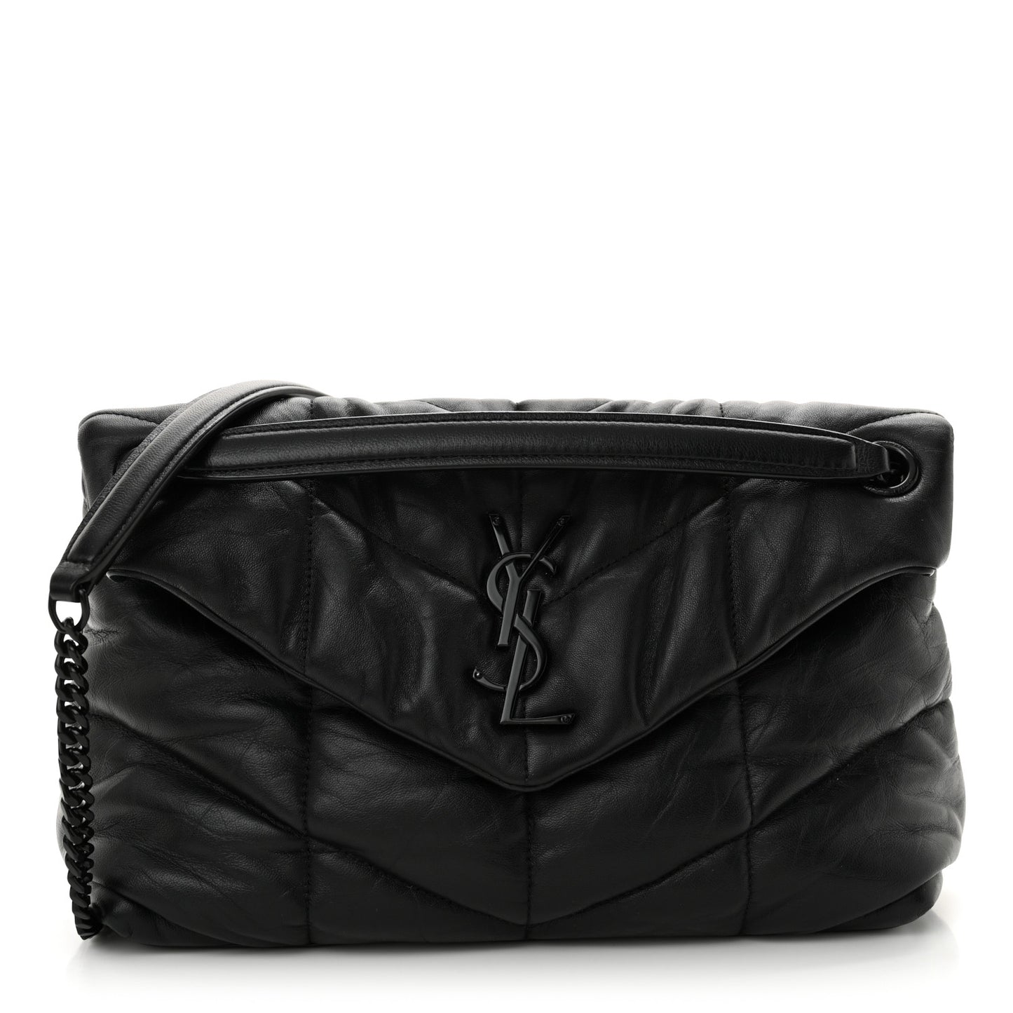 Lambskin Quilted Monogram Monochrome Small Loulou Puffer Chain Satchel Black