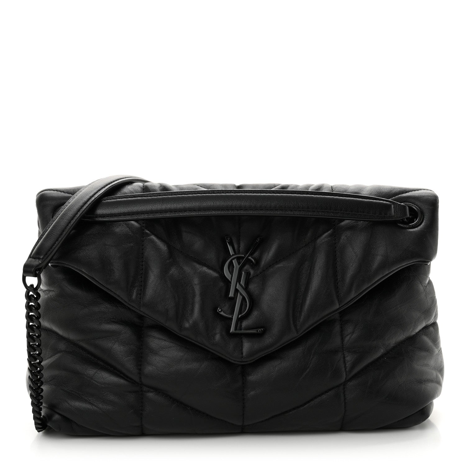 Saint Laurent Lambskin Quilted Monogram Monochrome Small Loulou Puffer Chain Satchel Black 1 of 10