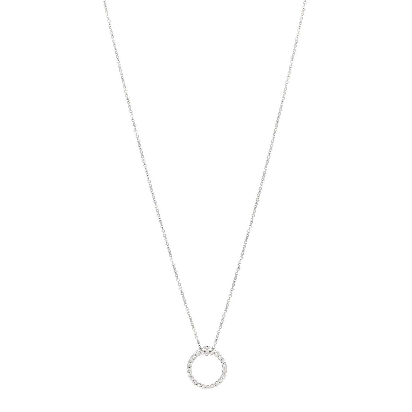 18K White Gold Diamond Small Tiny Treasures Circle Pendant Necklace