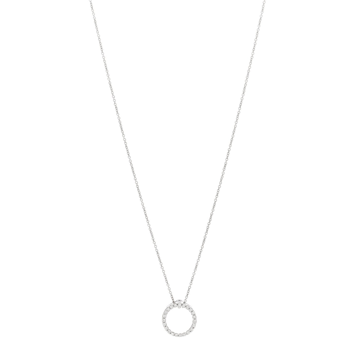 Roberto Coin 18K White Gold Diamond Small Tiny Treasures Circle Pendant Necklace 1 of 4