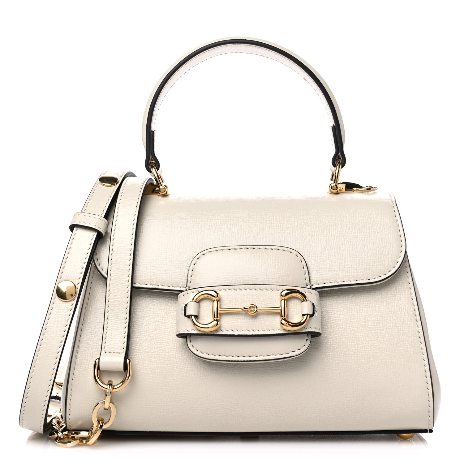 Gucci Glazed Textured Calfskin Mini Horsebit 1955 Top Handle Flap Bag Mystic White 1 of 7