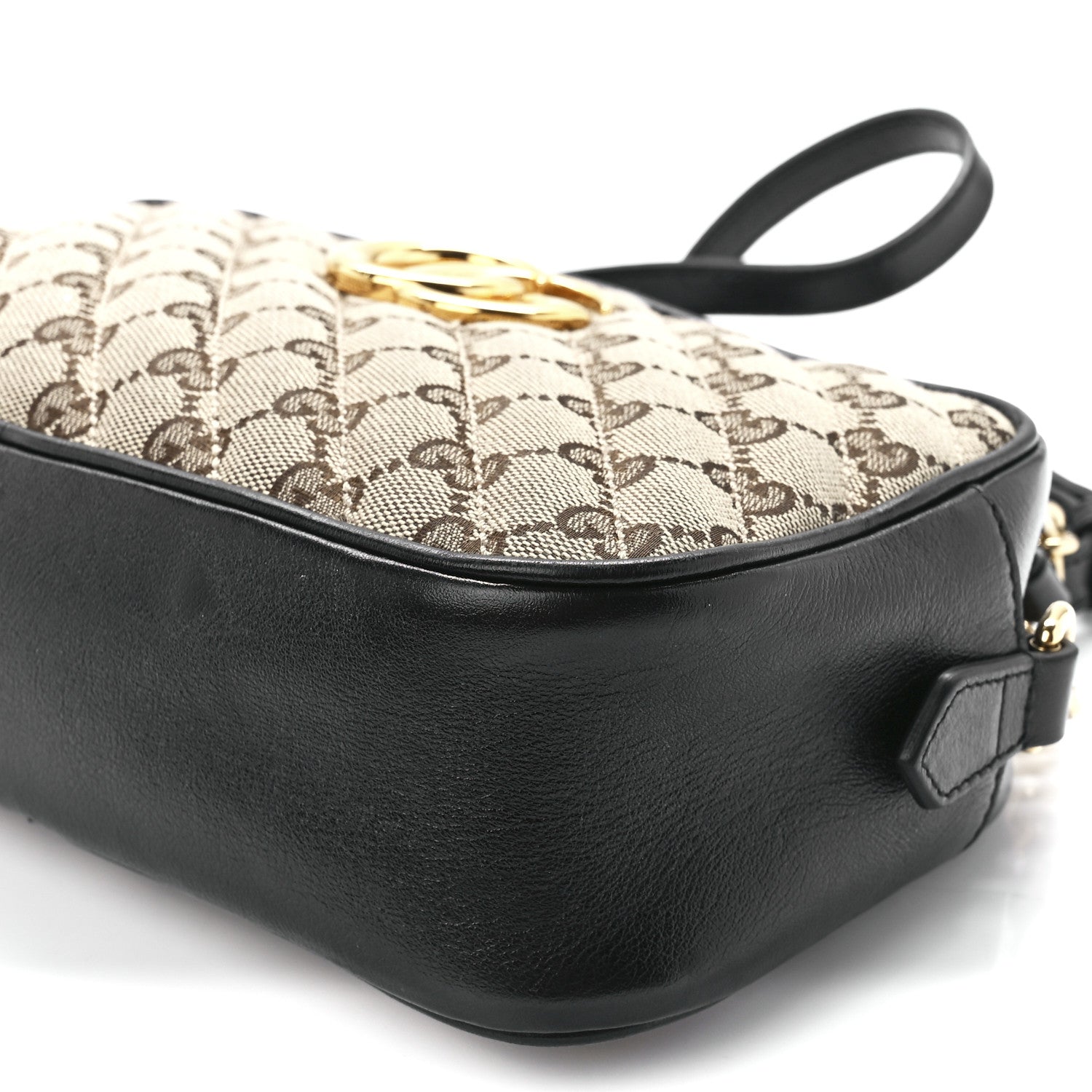 Gucci Monogram Matelasse Diagonal Small GG Marmont Chain Shoulder Bag Beige Black 12 of 12