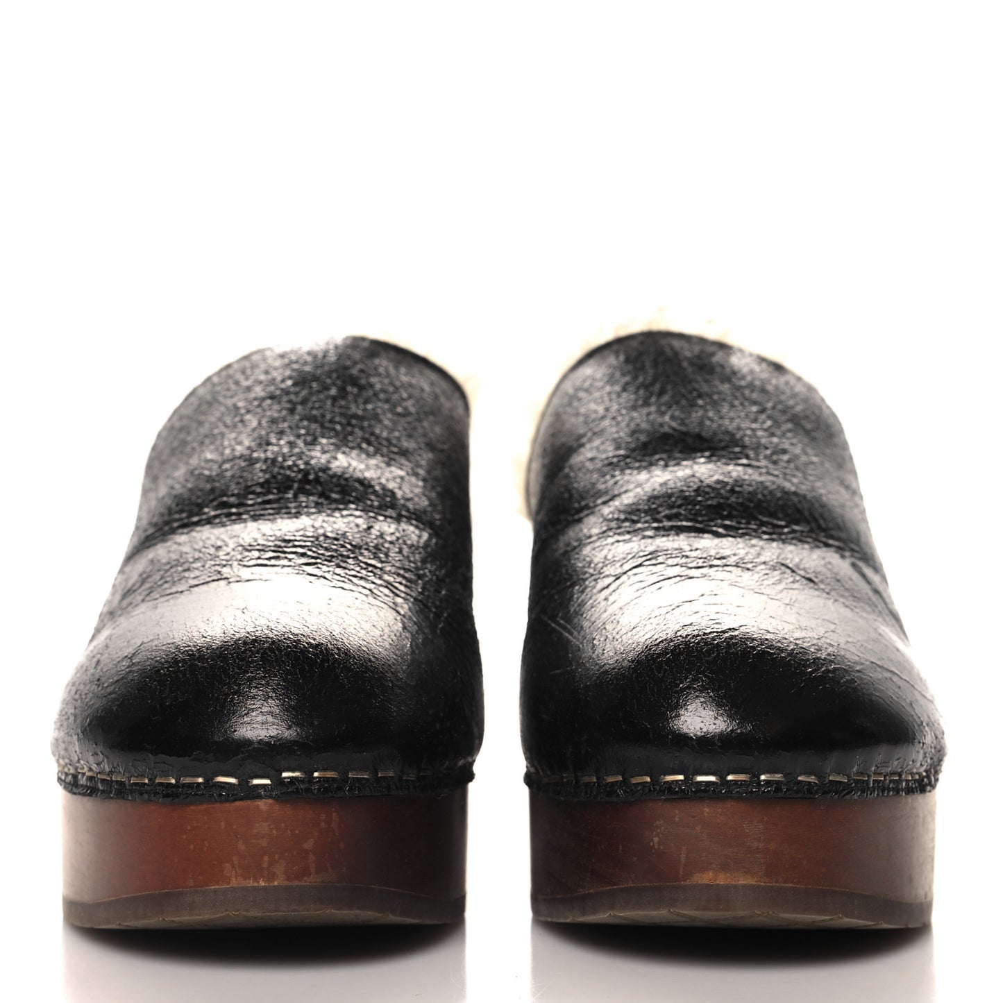 Crackled Sheepskin CC Mules 40 Black