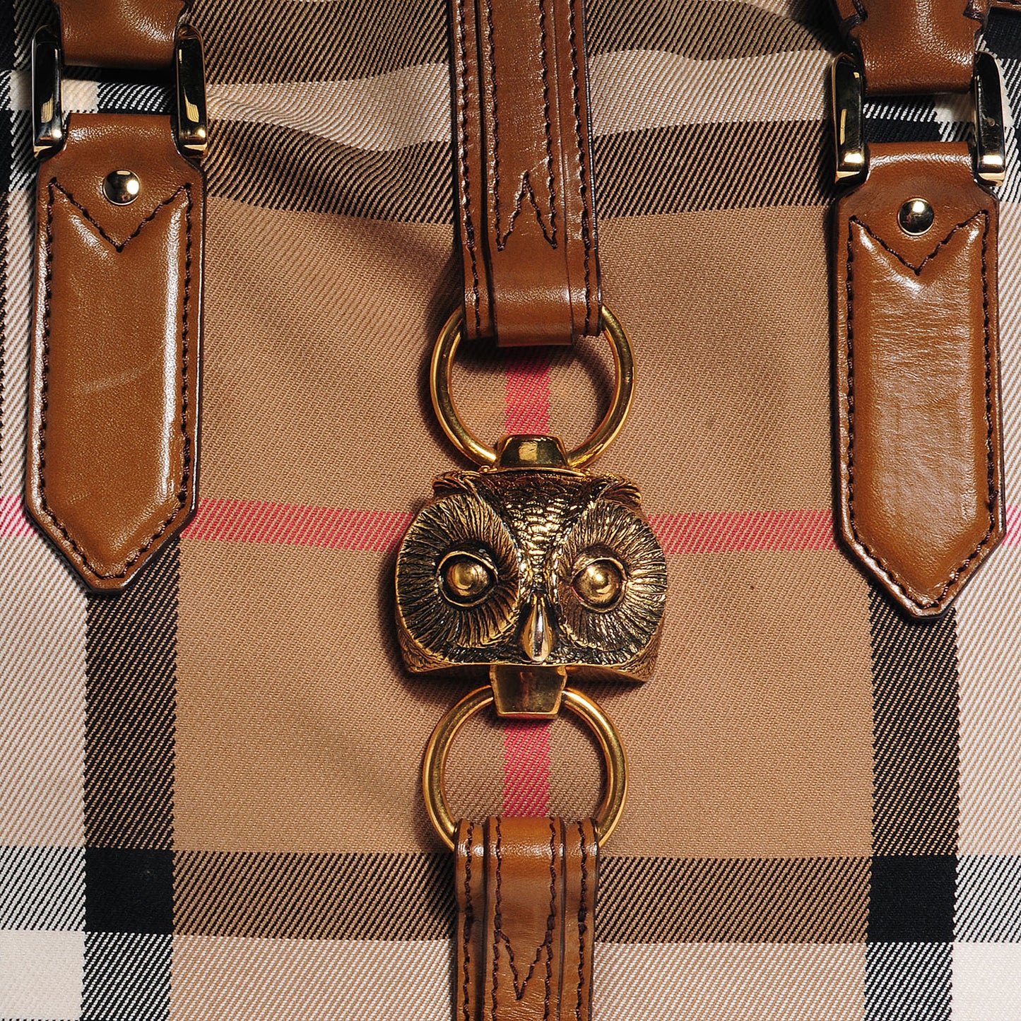 Bridle Calfskin House Check Owl Medium Orchard Bowling Bag Brown Ochre