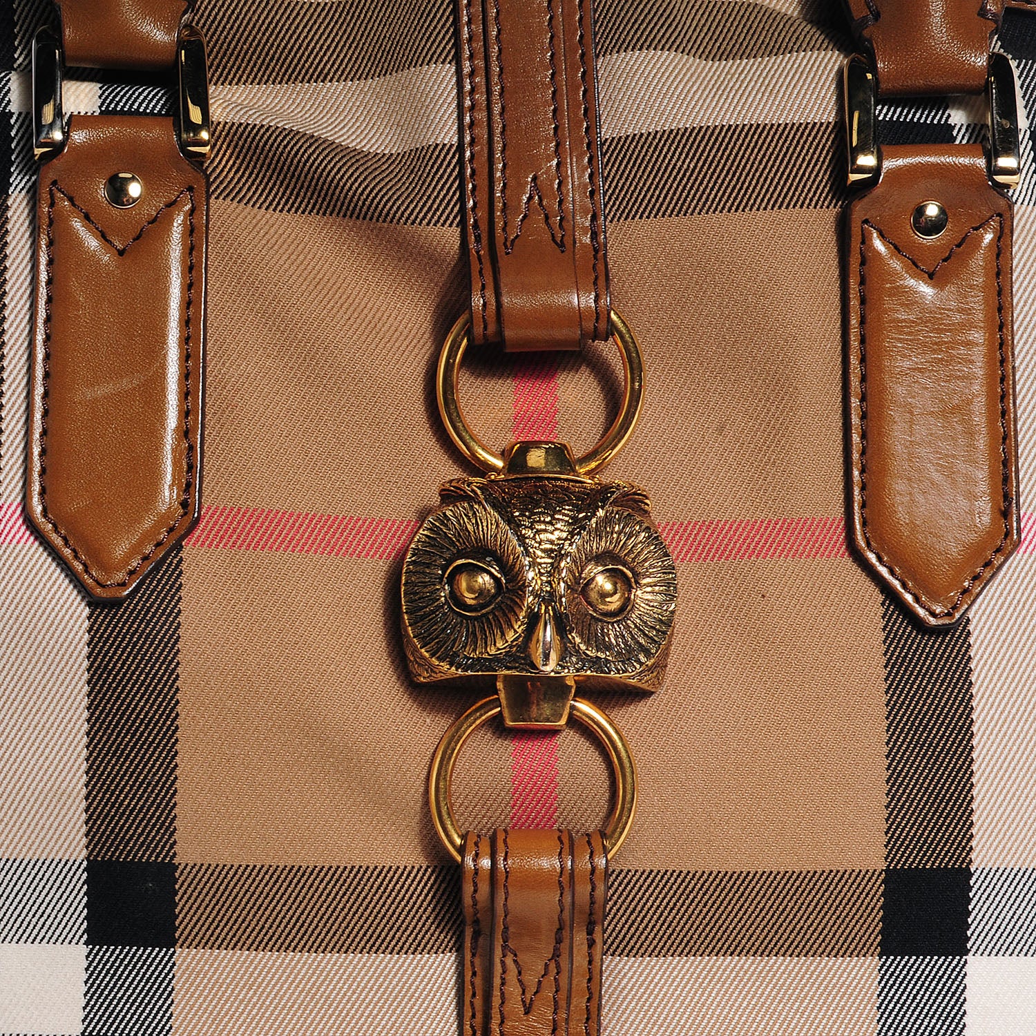 Burberry Bridle Calfskin House Check Owl Medium Orchard Bowling Bag Brown Ochre 5 of 12