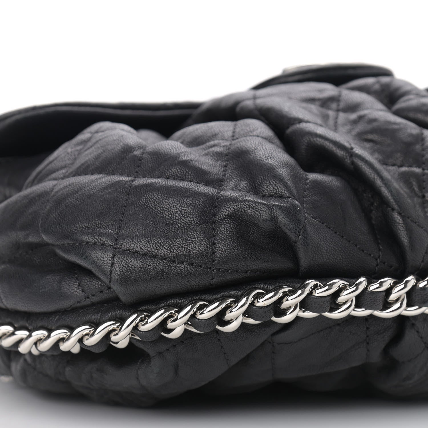 Chanel Washed Lambskin Quilted Chain Around Messenger Black 9 of 10