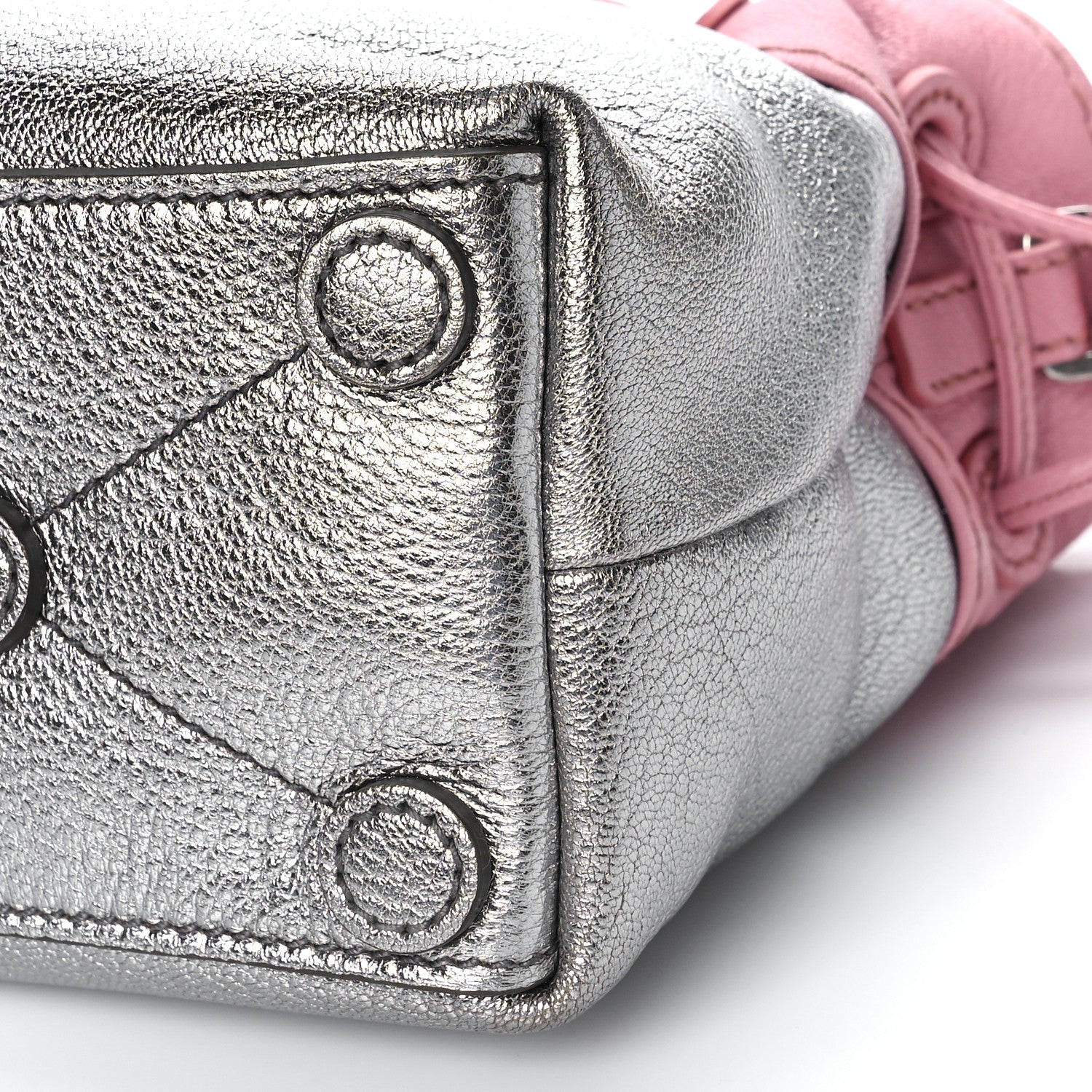Miu Miu Goatskin Madras Bi-Color Bucket Bag Chrome Rosa 8 of 8