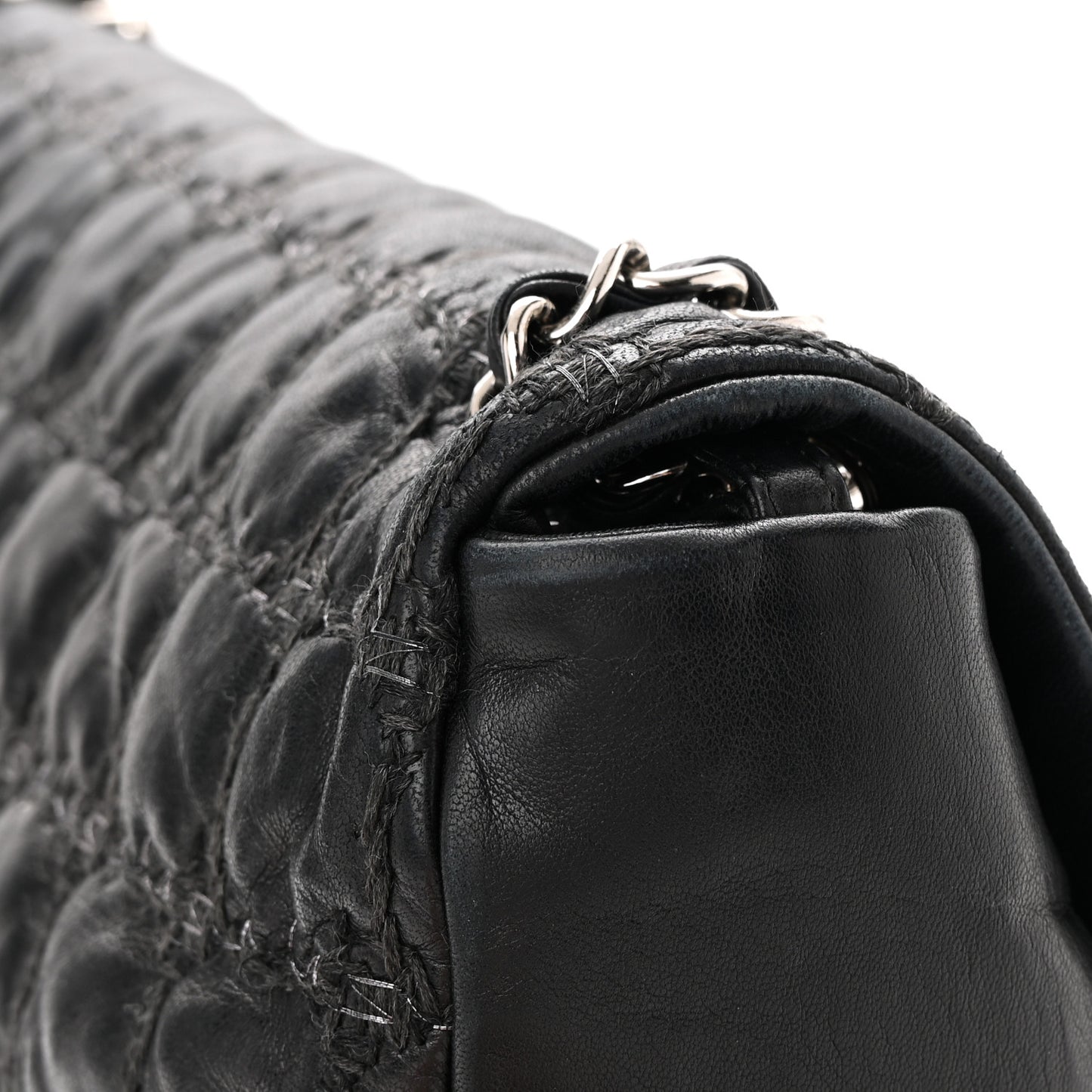 Lambskin Tweed Double Stitch Maxi Flap Black