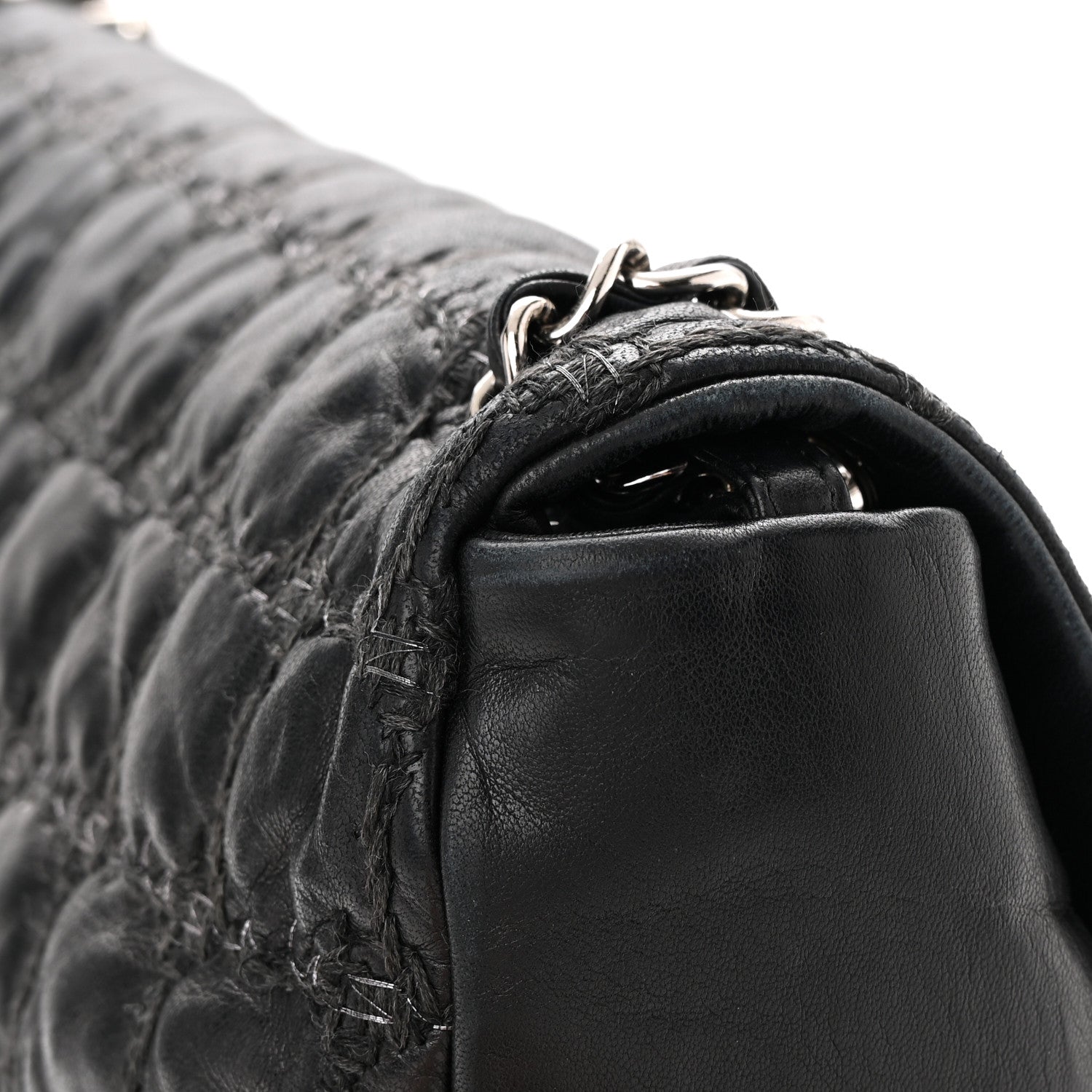 Chanel Lambskin Tweed Double Stitch Maxi Flap Black 15 of 16