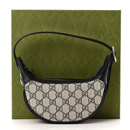 Gucci GG Supreme Monogram Textured Dollar Calfskin Web Mini Ophidia Half Moon Hobo Beige Blue 11 of 11