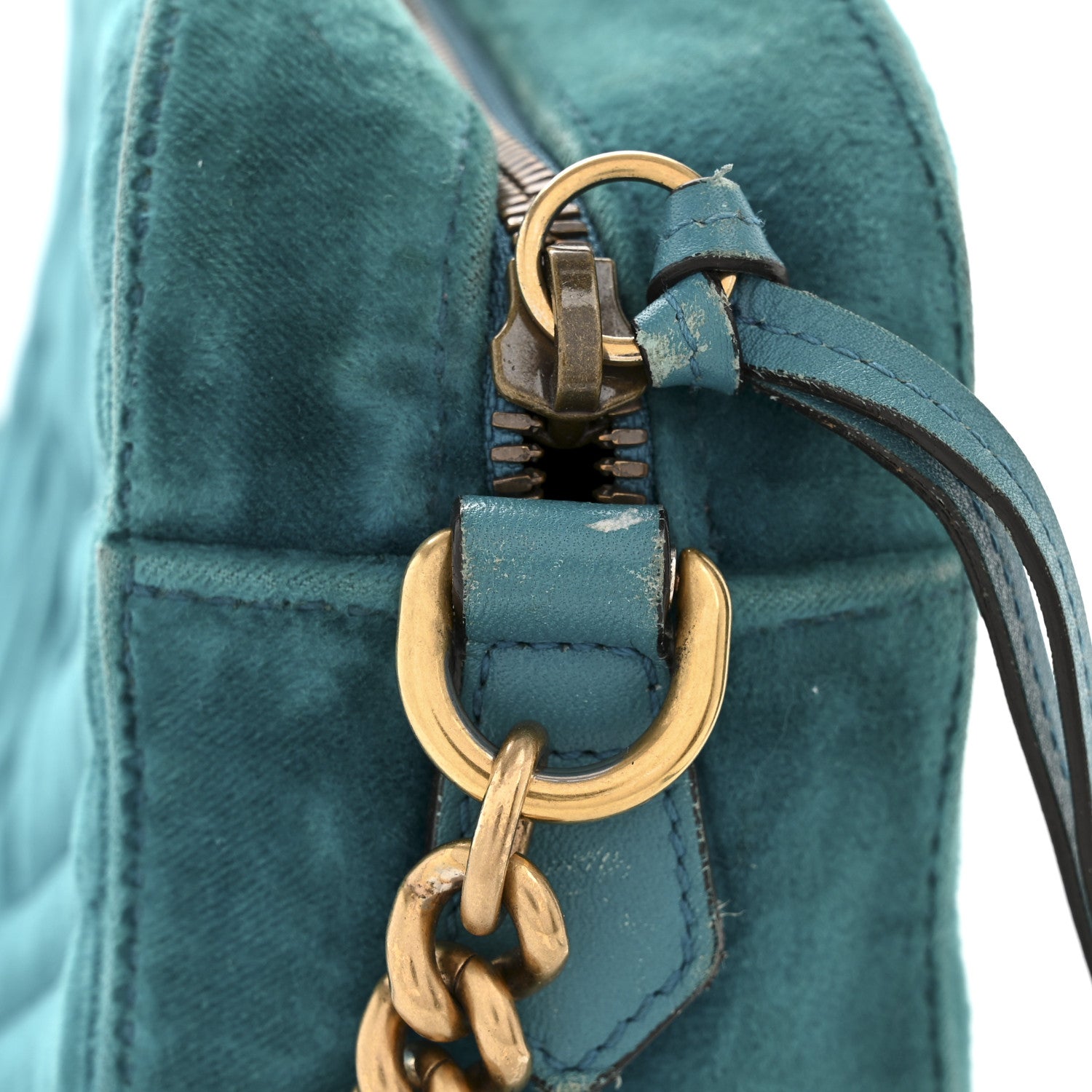 Gucci Velvet Matelasse Small GG Marmont Chain Shoulder Bag Pavone Cyan 11 of 12
