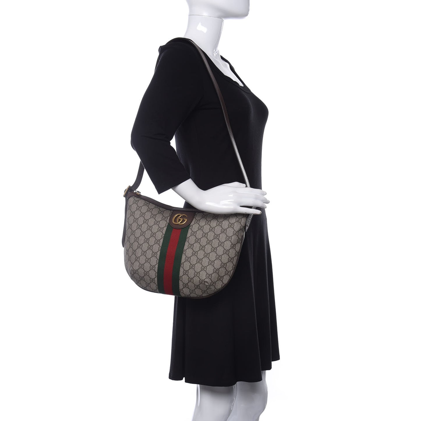 GG Supreme Monogram Web Small Ophidia Half Moon Hobo Brown