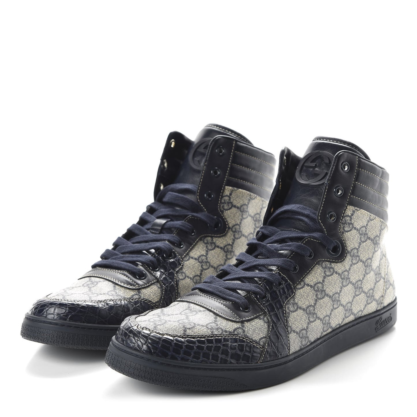 GG Plus Monogram Crocodile Mens Coda Sneakers 13.5 Blue